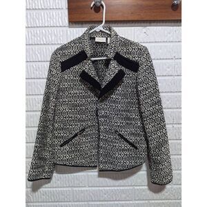 Chico's Women's Black & Cream Geometric Pattern Open-Front Blazer Jacket Size 0